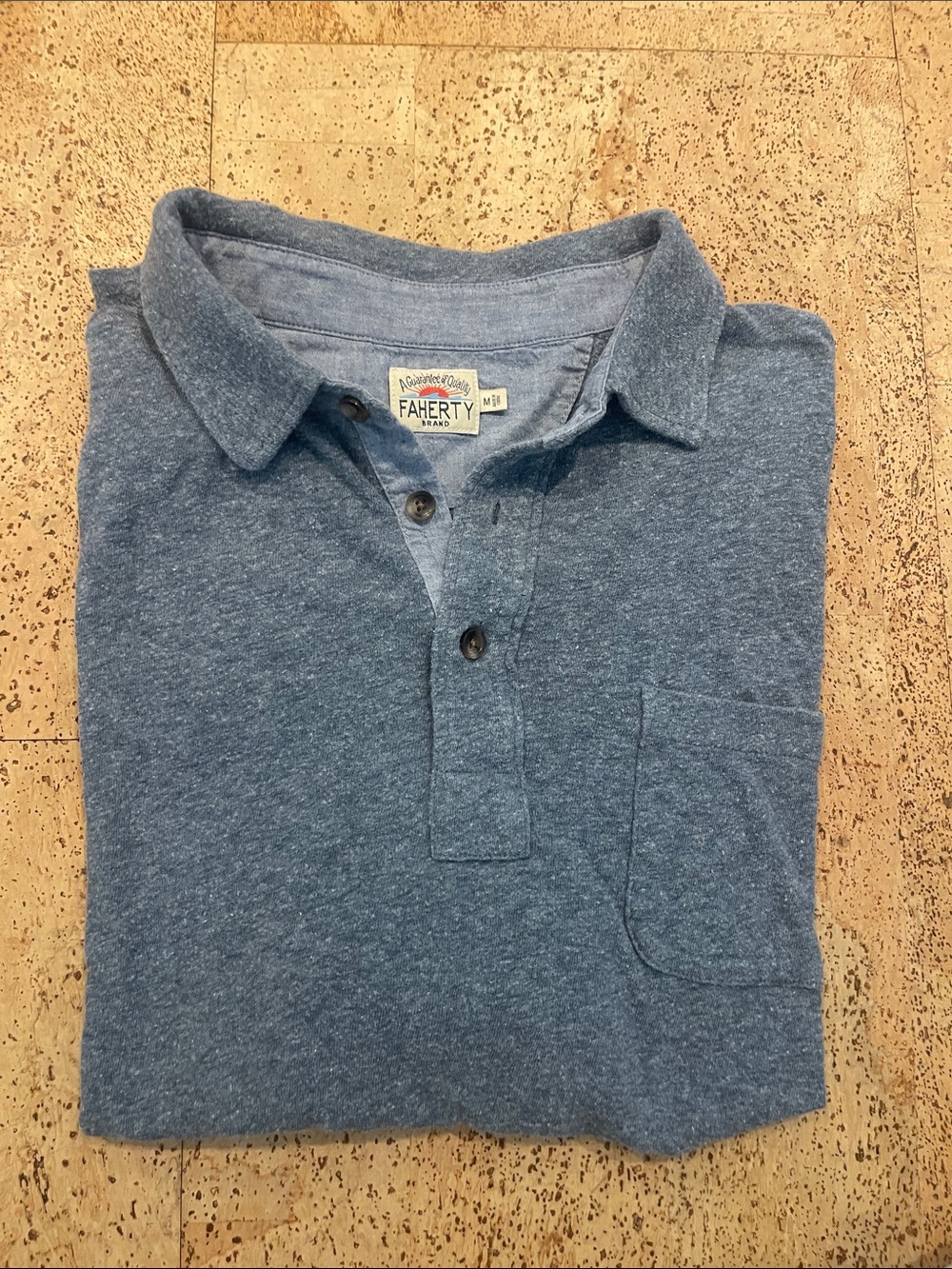 Faherty Heathered Blue Long Sleeve Polo